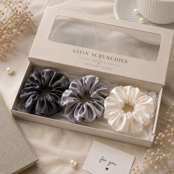 Moonstone Satin Scrunchies Set of 3 for Women & Girls | Premium Silk Hair Bands Combo Pack