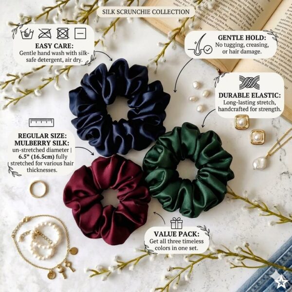 Royal Satin Trio - Satin Silk Scrunchies Set of 3 for Women & Girls | Premium Soft Hair Bands Combo Pack