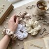 Pearl Glow Satin Scrunchies Set of 3 for Women & Girls | Premium Silk Hair Bands Combo Pack
