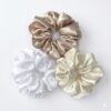 Premium satin silk scrunchies set of 3 in pearl white, ivory cream and champagne beige colors