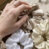Pearl Glow Satin Scrunchies Set of 3 for Women & Girls | Premium Silk Hair Bands Combo Pack