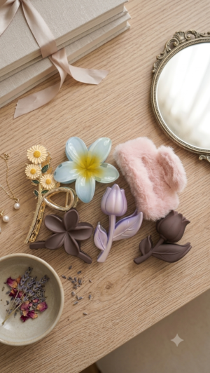 Korean Flower Hair Claw Clip Combo Set for Women & Girls | Aesthetic Floral Hair Accessories | Cute Butterfly, Tulip, Daisy & Fuzzy Claw Clips (Pack of 6)