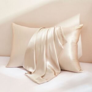 Premium satin silk pillow cover in ivory white with a smooth luxury finish, soft pillowcase for hair care, anti-frizz, anti-hair breakage, skin-friendly, cooling bedding for women and girls.