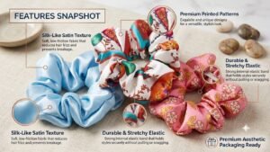 Satin Scrunchies for Women & Girls | Pack of 3 Soft Elastic Hair Bands | Premium Silk Satin Hair Ties | Pastel Blue, Floral Print & Pink Hair Accessories