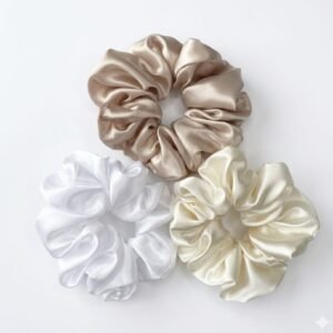 Premium Satin Silk Scrunchies Pack of 3 – Oversized Luxury Hair Ties Premium satin silk scrunchies pack of 3 oversized hair ties for women anti breakage no crease satin hair bands Korean hair accessories