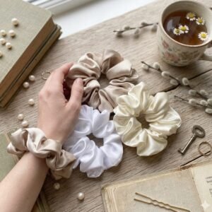 Premium Mulberry Satin Silk Scrunchies for Women & Girls (Pack of 3) | Oversized Soft Hair Ties | Anti-Breakage No-Crease Hair Bands | Luxury Korean Hair Accessories