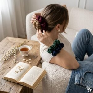 WhatsApp Image 2026-07-23 at 9.04.32 PM Luxury Satin Silk Scrunchies for Women & Girls (Pack of 3 – Navy Blue, Emerald Green & Burgundy) | Soft No-Crease Hair Ties | Anti-Breakage Premium Korean Hair Accessories