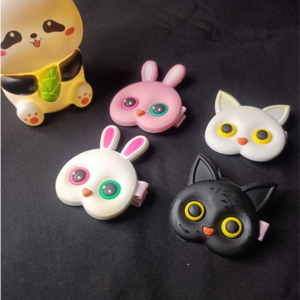 Cute Cartoon Animal Hair Clips for Girls & Kids | Kawaii Silicone Hair Pins | Korean Hair Accessories | Bunny Cat Panda Hair Clip Set of 4