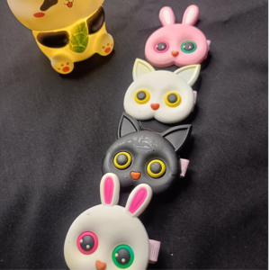 Cute Cartoon Animal Hair Clips for Girls & Kids | Kawaii Silicone Hair Pins | Korean Hair Accessories | Bunny Cat Panda Hair Clip Set of 4