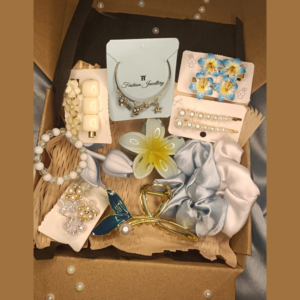 Hair Accessories Gift Hamper for Women – Scrunchies, Pearl Clips, Hair Pins & Jewelry Set | Gift Box India Hair accessories gift hamper with scrunchies, pearl clips and jewelry - India