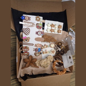 Your paragraph text (9) Cute Bear Hair Accessories Gift Hamper for Women – Star Clips, Flower Claw Clip, Rubber Bands & Scrunchie | Brown Aesthetic Gift Box India