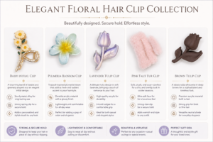 Korean Flower Hair Claw Clip Combo Set for Women & Girls | Aesthetic Floral Hair Accessories | Cute Butterfly, Tulip, Daisy & Fuzzy Claw Clips (Pack of 6)