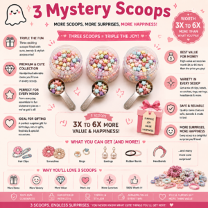 Mystery scoop_ cute surprises await! Here's everything that could land in your scoop โ it's always a surprise mix.