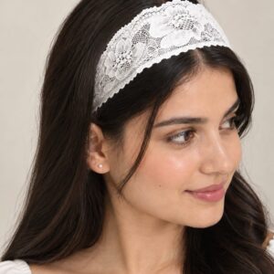 White Floral Lace Headband for Women Wide Stretch Hair Band (Free Size)