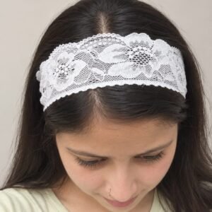 White Lace Headband, Wide Stretch Floral Hair Band for Women Girls