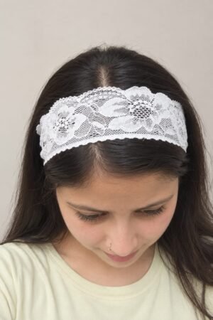 White Lace Headband, Wide Stretch Floral Hair Band for Women Girls